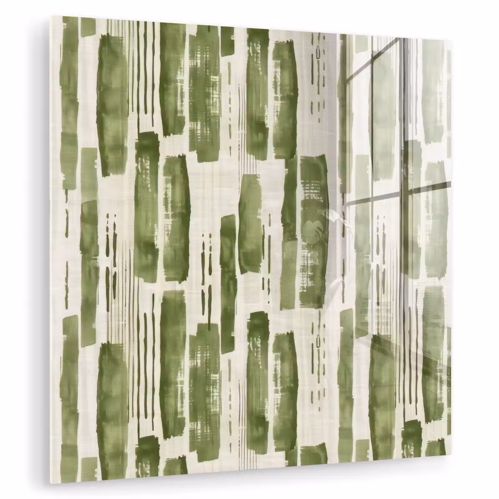 Glasbild - Grün – Abstrakt – Pinselstriche – Leinen – Muster — 1