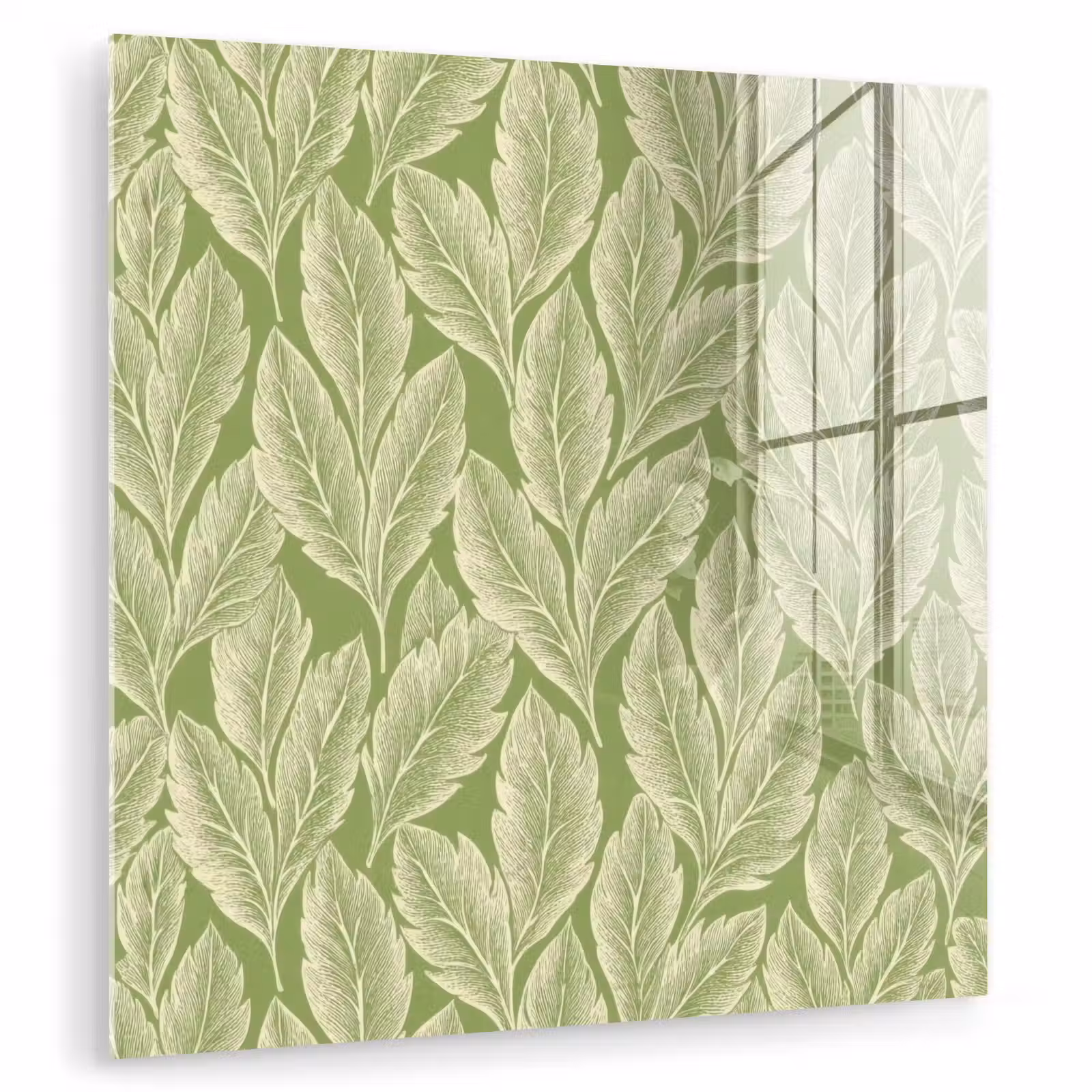 Glasbild - Grün – Botanisch – Blätter – Vintage – Muster — 1