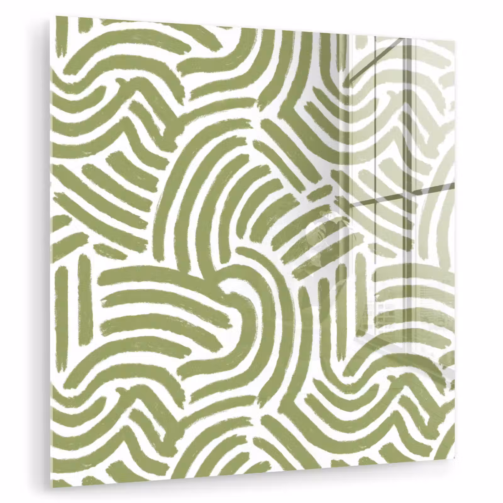 Glasbild - Salbeigrün – Abstrakt – Bögen – Handgezeichnet – Muster — 1