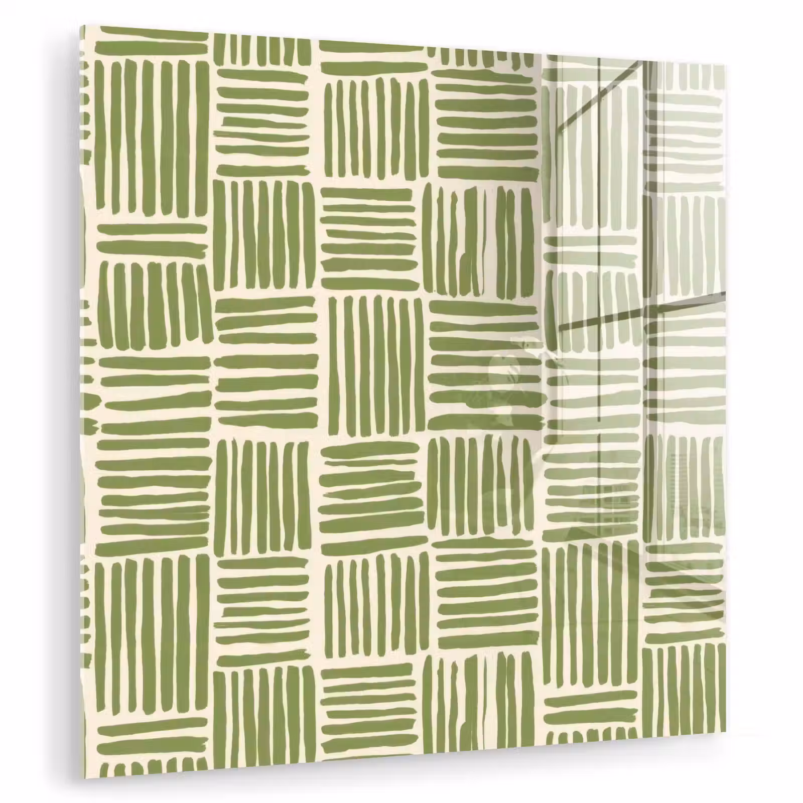 Glasbild - Salbeigrün – Blöcke – Handgezeichnet – Muster — 1