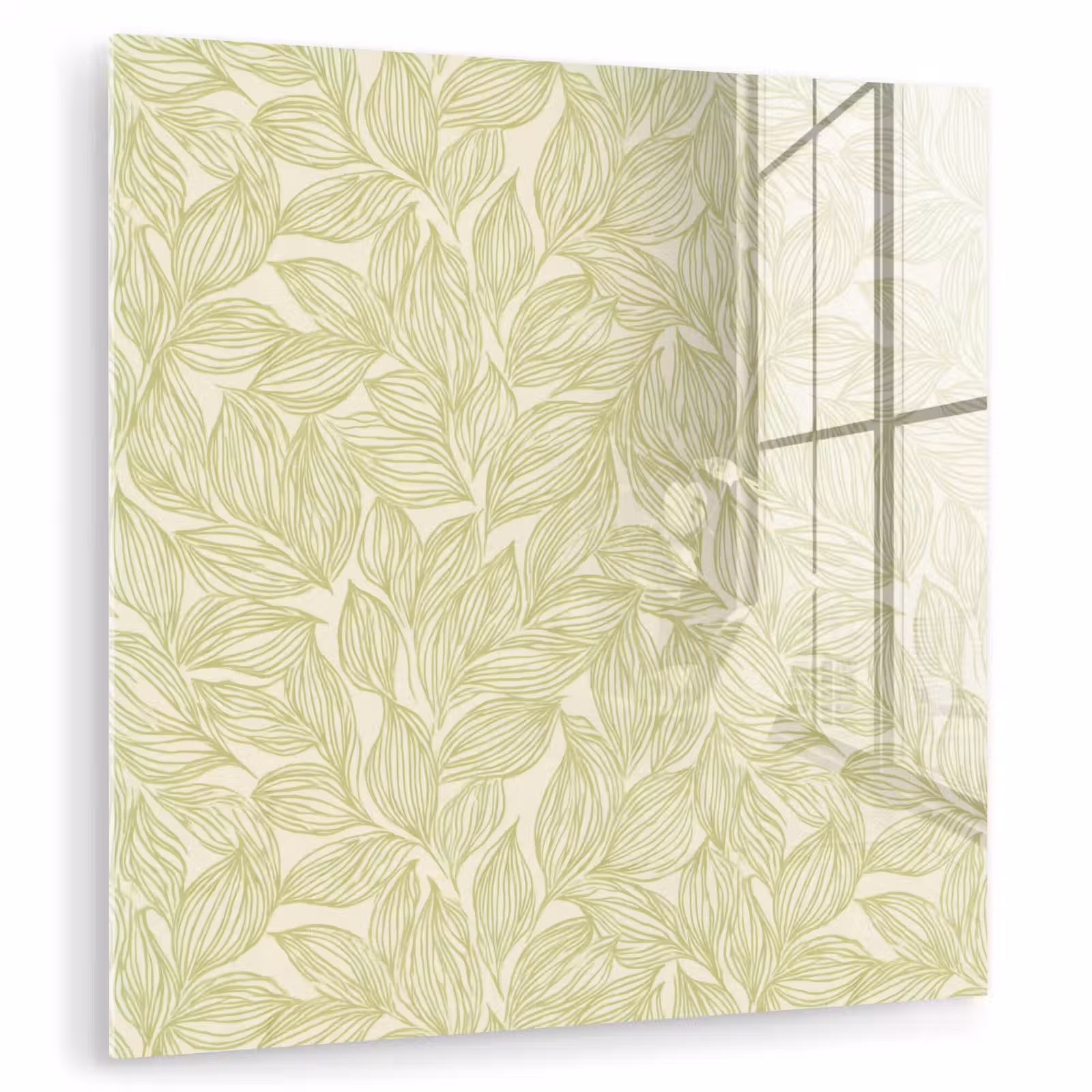 Glasbild - Salbeigrün – Botanisch – Blätter – Handgezeichnet – Muster — 1