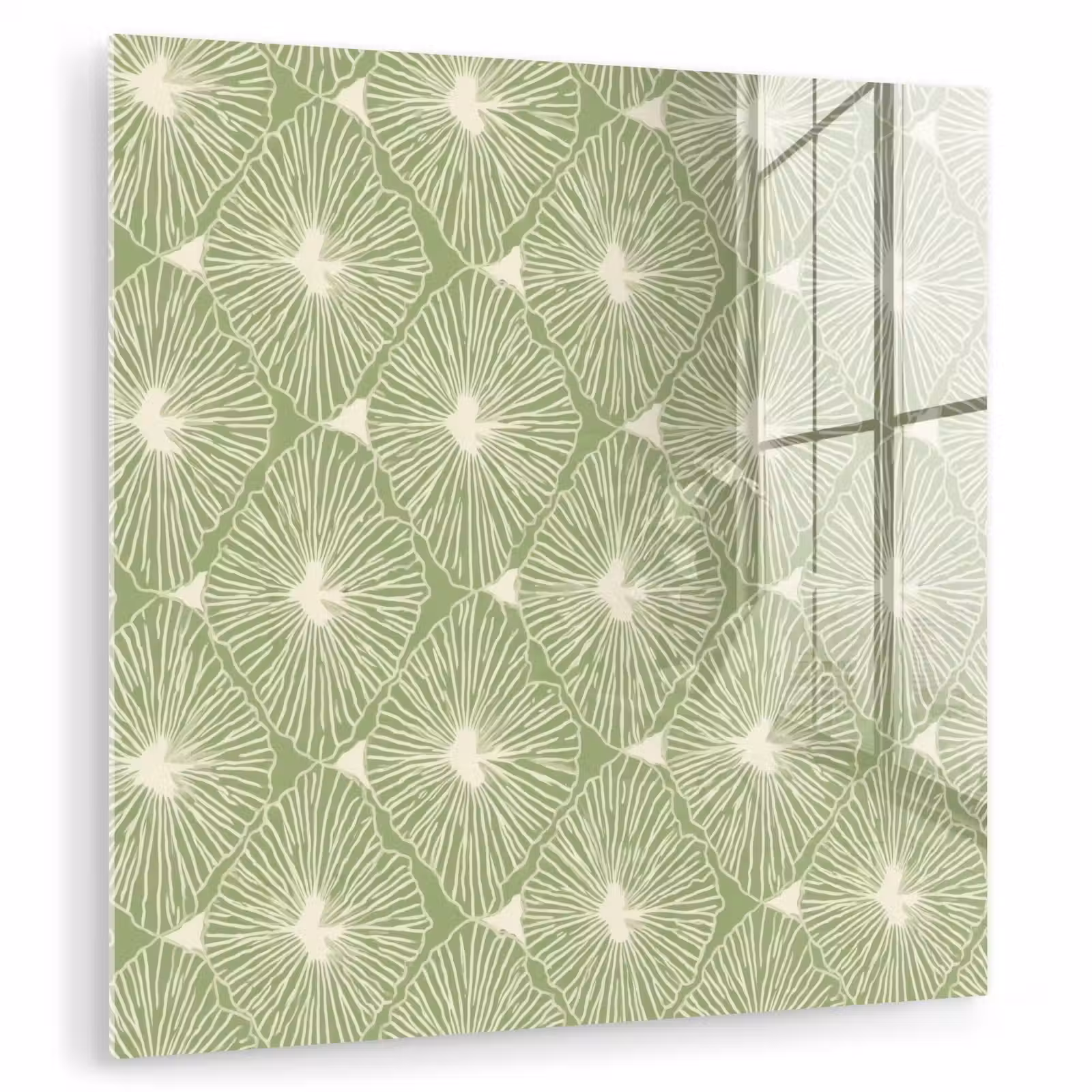 Glasbild - Salbeigrün – Botanisch – Rauten – Organisch – Muster — 1