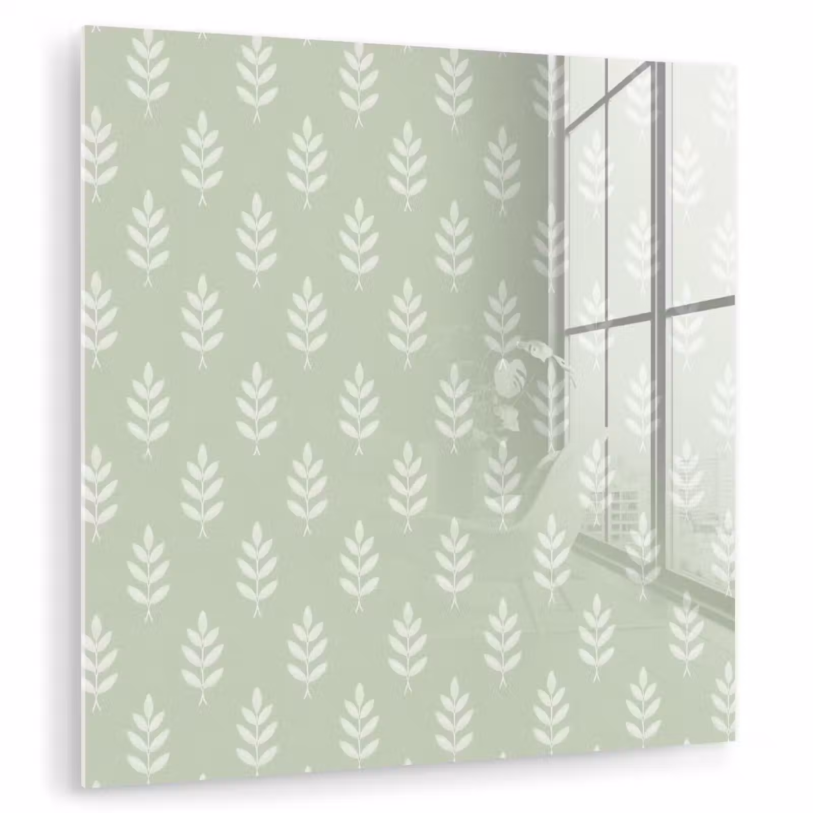 Glasbild - Salbeigrün – Botanisch – Zweige – Minimalistisch – Muster — 1
