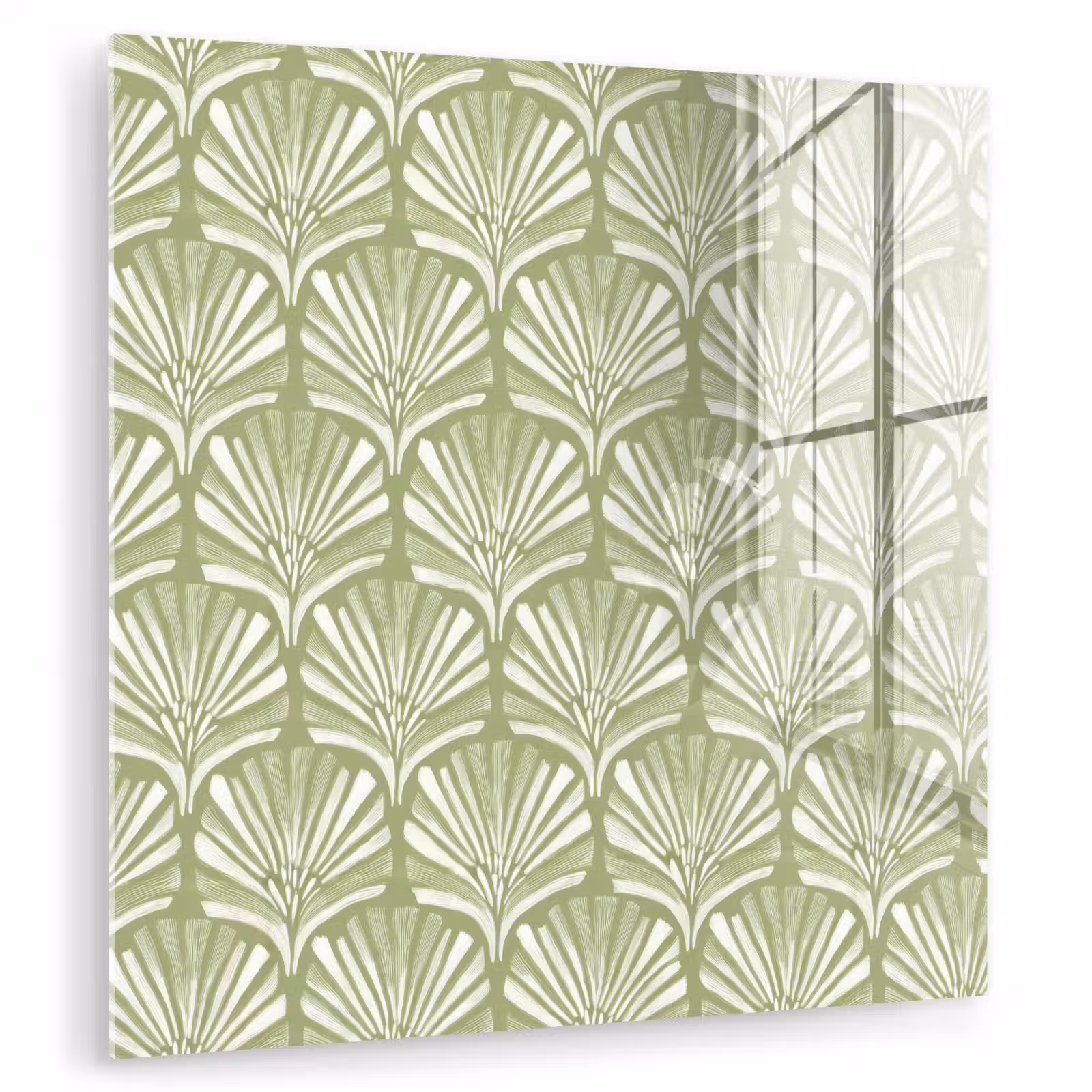 Glasbild - Salbeigrün – Ginkgo Biloba – Fächer – Muster — 1