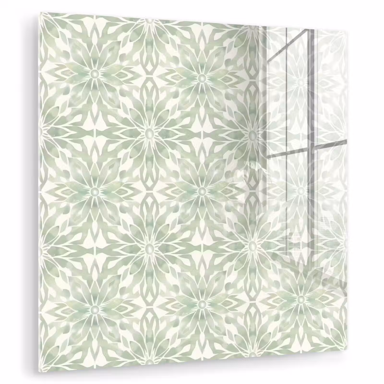 Glasbild - Salbeigrün – Symmetrisch – Mandala – Ornament – Muster — 1