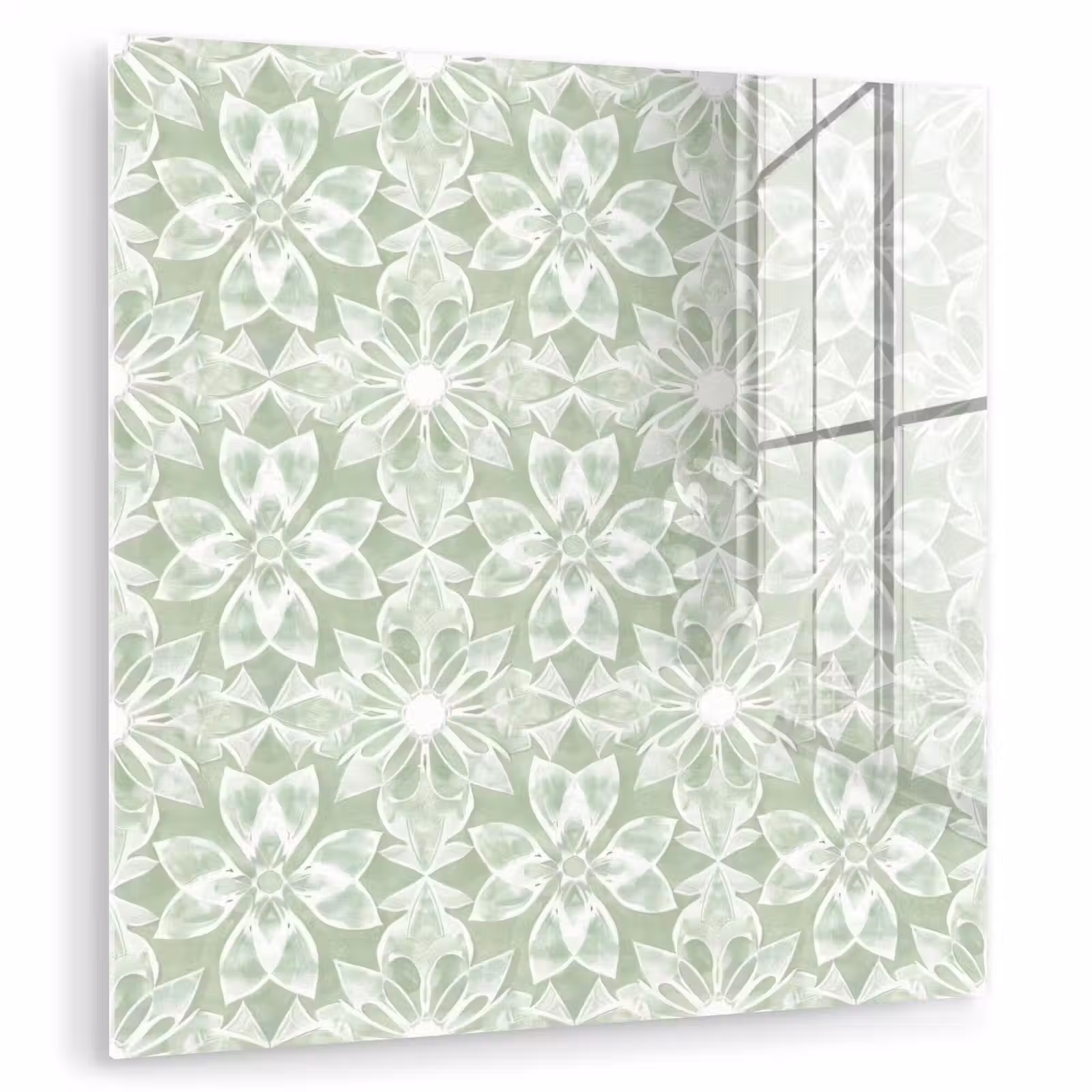 Glasbild - Salbeigrün – Symmetrisch – Mandala – Ornament – Muster — 1
