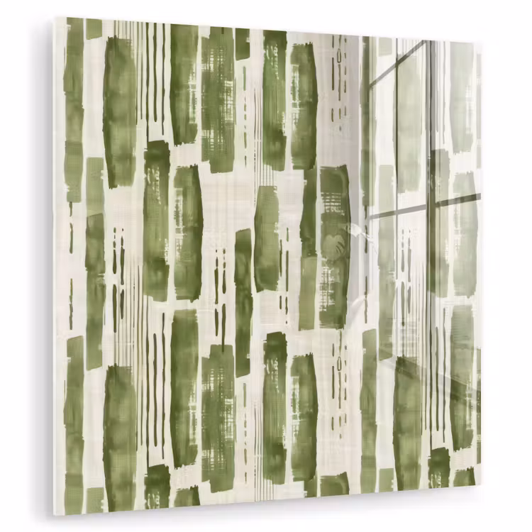 Glasbild - Grün – Abstrakt – Pinselstriche – Leinen – Muster — 1