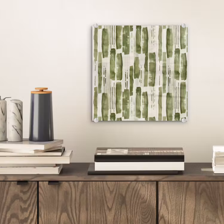 Glasbild - Grün – Abstrakt – Pinselstriche – Leinen – Muster — 2