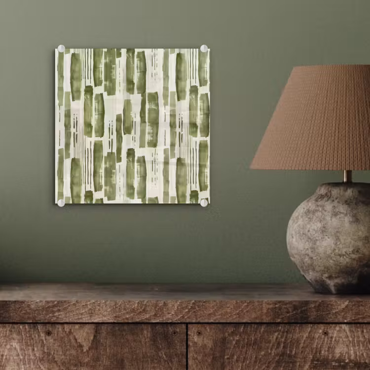Glasbild - Grün – Abstrakt – Pinselstriche – Leinen – Muster — 4