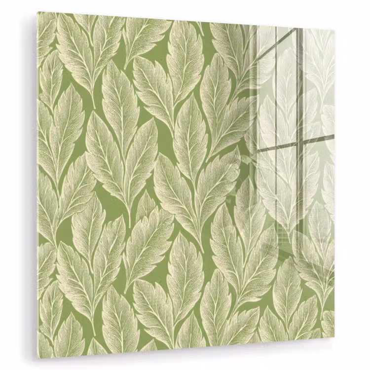 Glasbild - Grün – Botanisch – Blätter – Vintage – Muster — 1