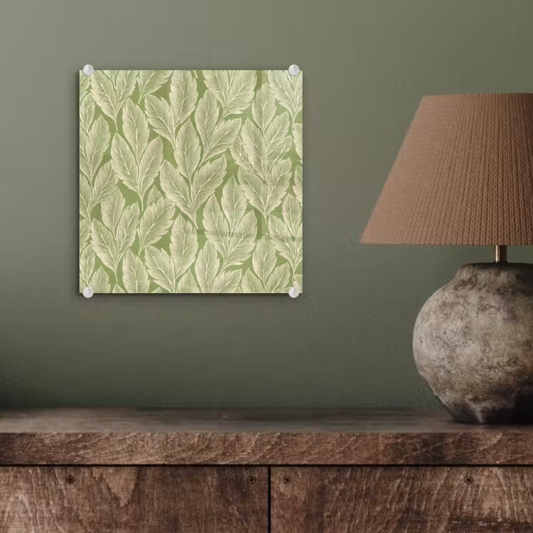 Glasbild - Grün – Botanisch – Blätter – Vintage – Muster — 4