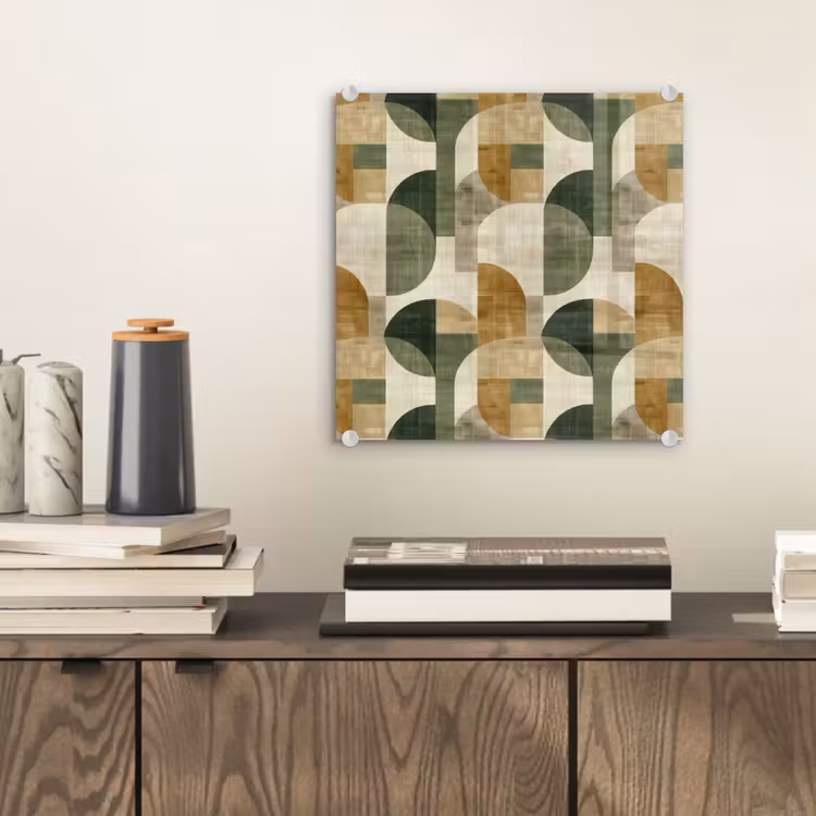 Glasbild - Olivgrün – Geometrisch – Abstrakt – Mid-Century – Leinen – Muster — 2