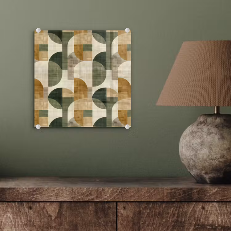 Glasbild - Olivgrün – Geometrisch – Abstrakt – Mid-Century – Leinen – Muster — 4