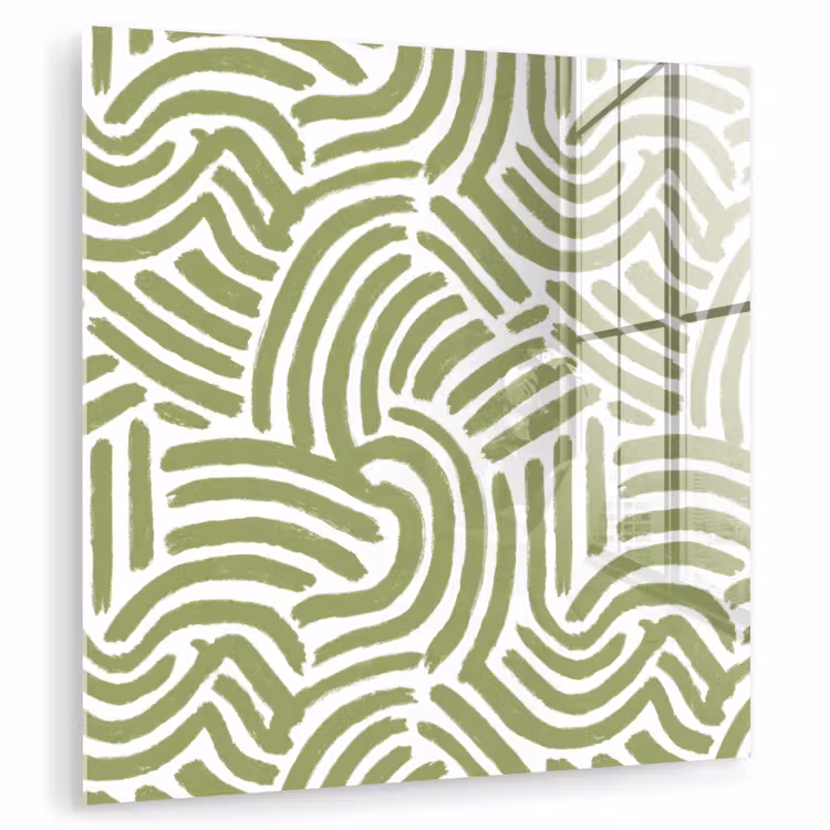 Glasbild - Salbeigrün – Abstrakt – Bögen – Handgezeichnet – Muster — 1