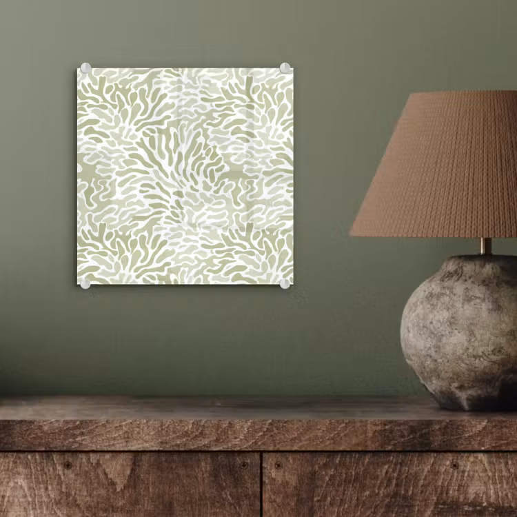 Glasbild - Salbeigrün – Abstrakt – Organisch – Korallenrot – Muster — 4