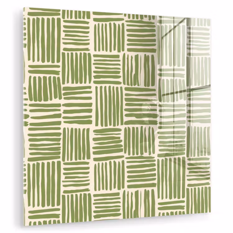 Glasbild - Salbeigrün – Blöcke – Handgezeichnet – Muster — 1