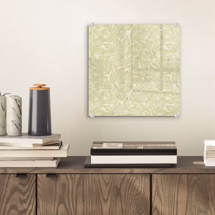 Glasbild - Salbeigrün – Botanisch – Blätter – Handgezeichnet – Muster — 2