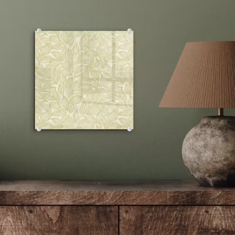 Glasbild - Salbeigrün – Botanisch – Blätter – Handgezeichnet – Muster — 4