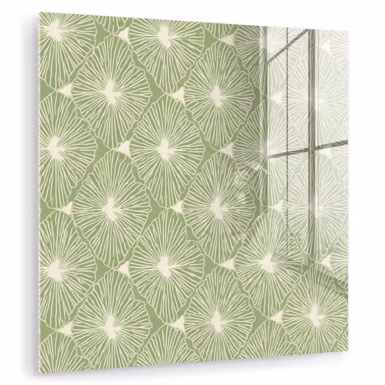 Glasbild - Salbeigrün – Botanisch – Rauten – Organisch – Muster — 1