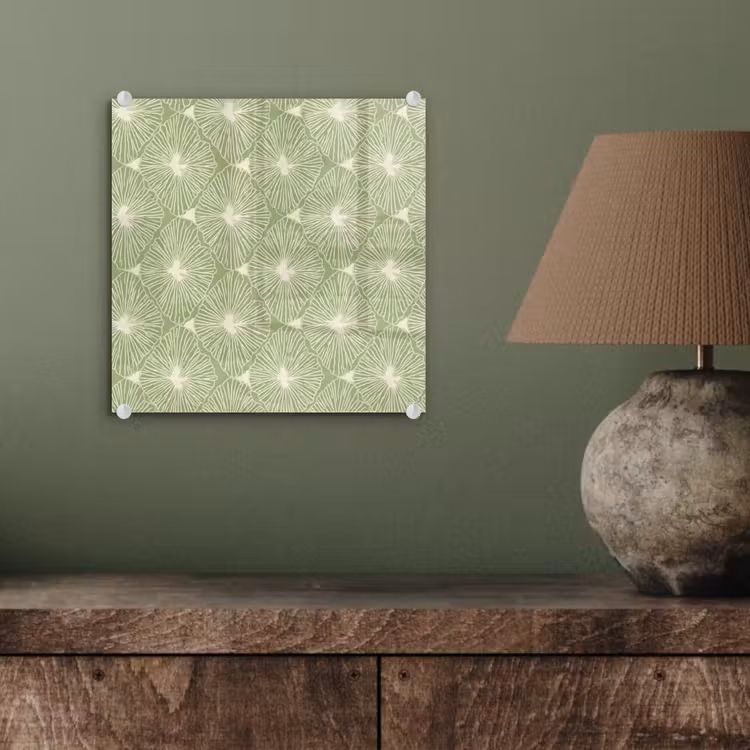 Glasbild - Salbeigrün – Botanisch – Rauten – Organisch – Muster — 4