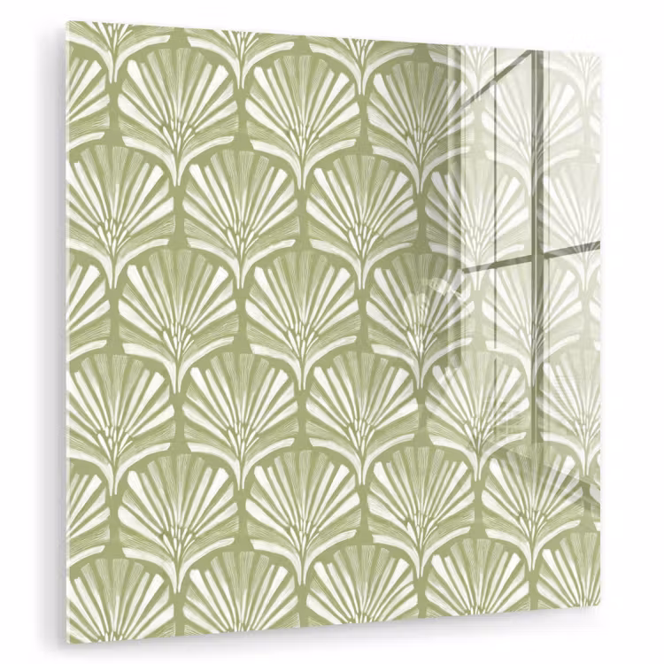 Glasbild - Salbeigrün – Ginkgo Biloba – Fächer – Muster — 1