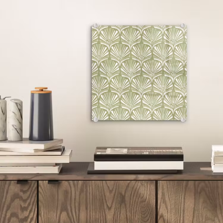 Glasbild - Salbeigrün – Ginkgo Biloba – Fächer – Muster — 2