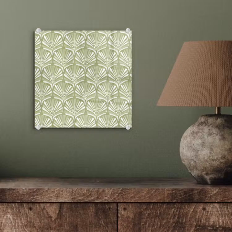 Glasbild - Salbeigrün – Ginkgo Biloba – Fächer – Muster — 4