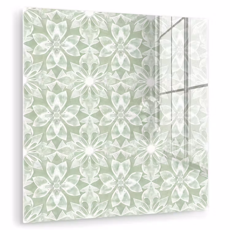 Glasbild - Salbeigrün – Symmetrisch – Mandala – Ornament – Muster — 1