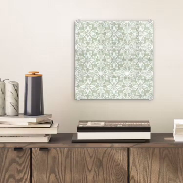 Glasbild - Salbeigrün – Symmetrisch – Mandala – Ornament – Muster — 2