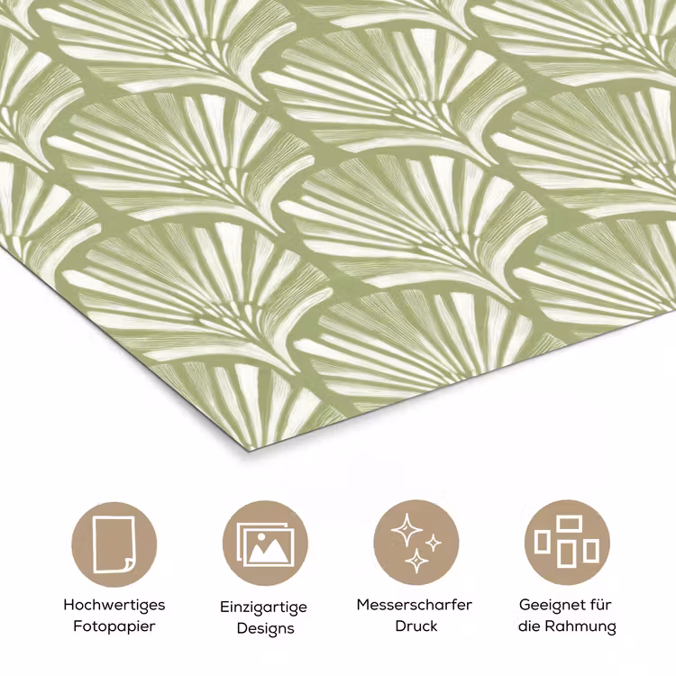 Poster - Salbeigrün – Ginkgo Biloba – Fächer – Muster — 5
