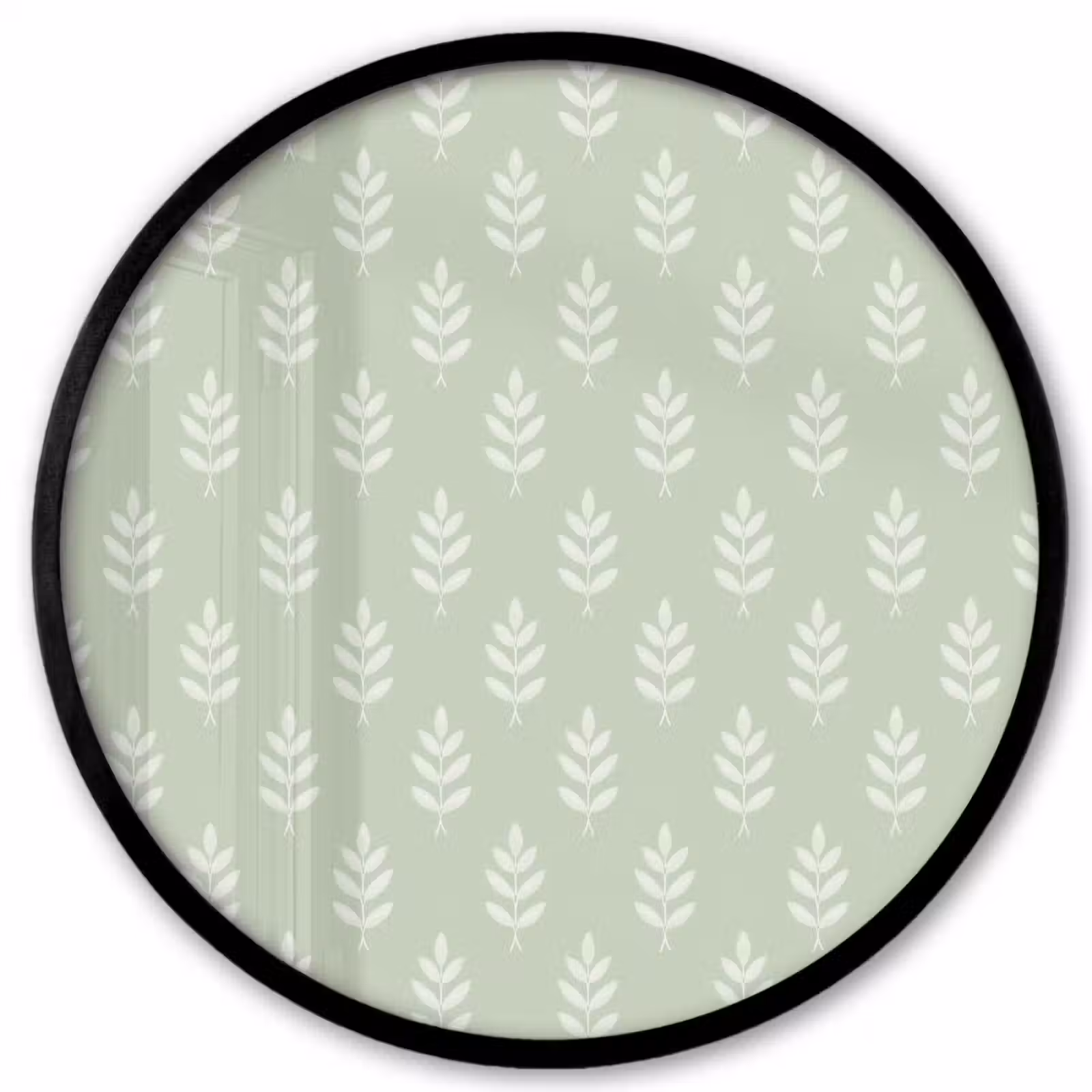 Poster im Rahmen Rund - Salbeigrün – Botanisch – Zweige – Minimalistisch – Muster — 1