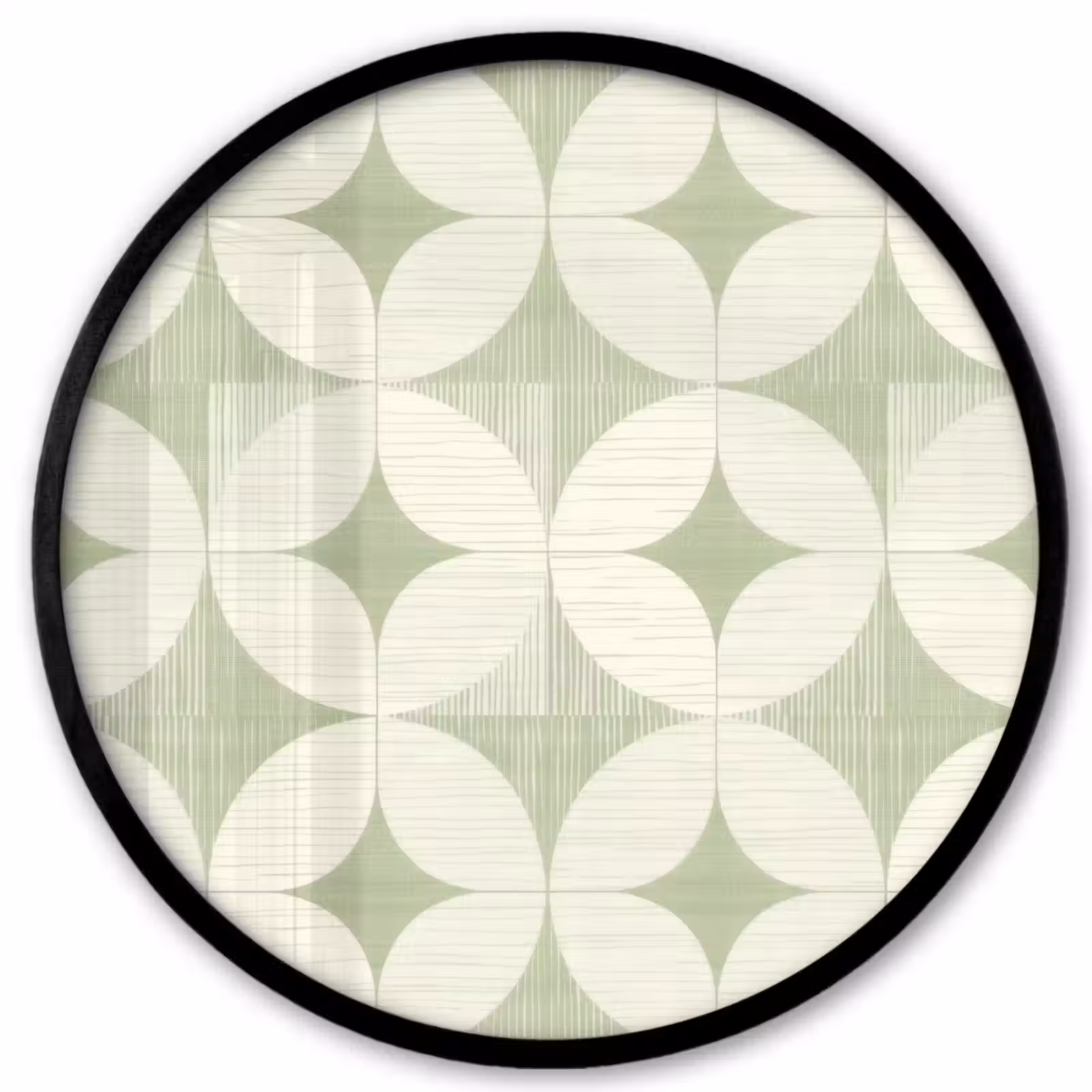 Poster im Rahmen Rund - Salbeigrün – Geometrisch – Retro – Mid-Century – Muster — 1