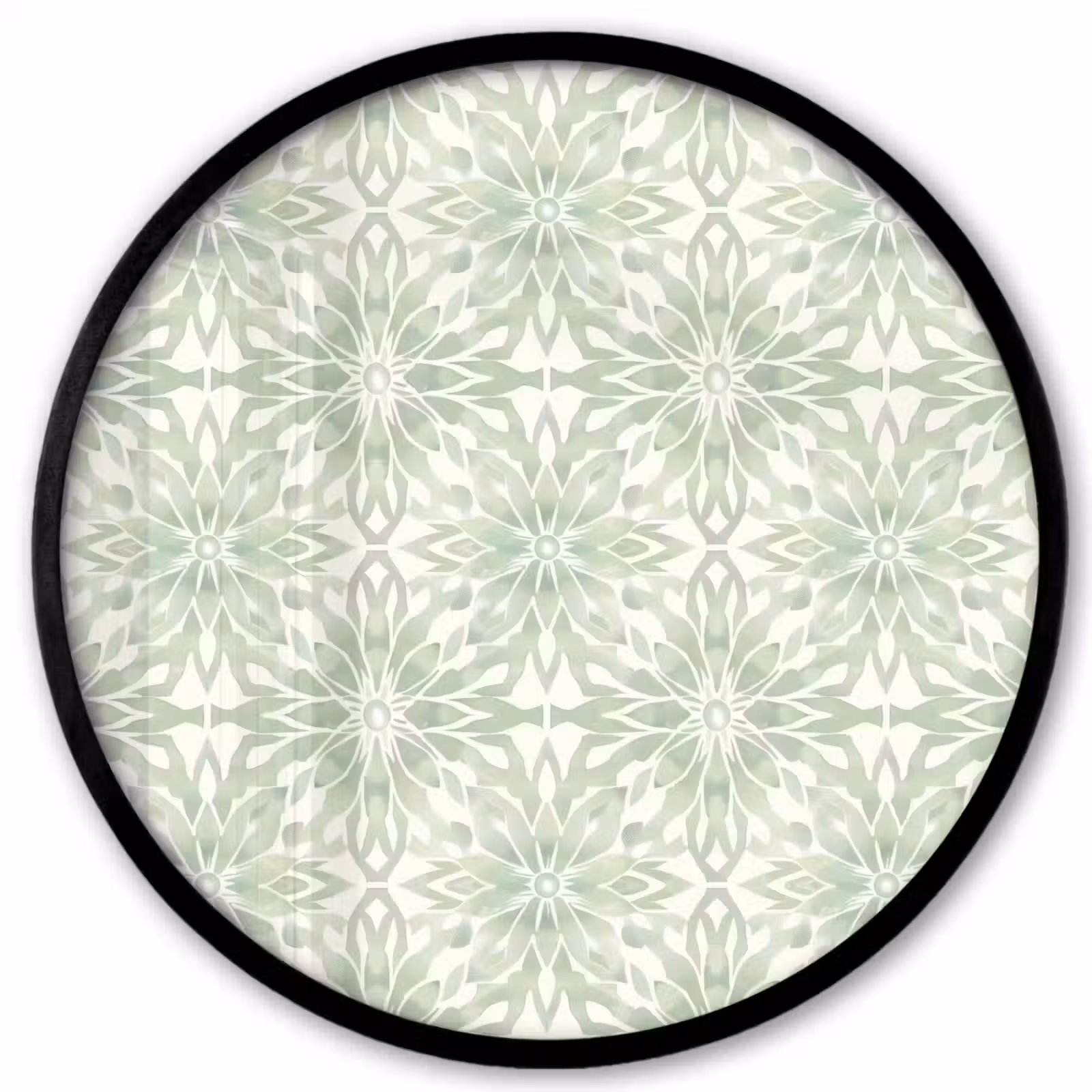Poster im Rahmen Rund - Salbeigrün – Symmetrisch – Mandala – Ornament – Muster — 1