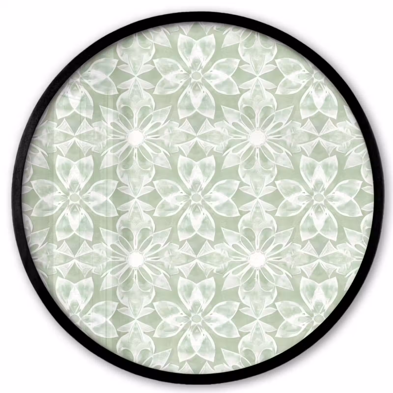 Poster im Rahmen Rund - Salbeigrün – Symmetrisch – Mandala – Ornament – Muster — 1