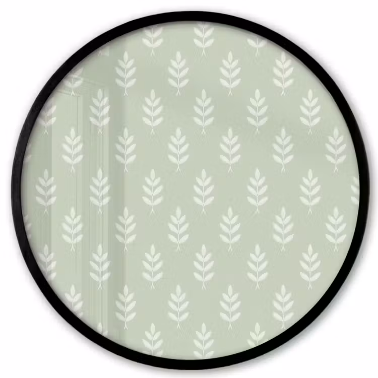 Poster im Rahmen Rund - Salbeigrün – Botanisch – Zweige – Minimalistisch – Muster — 1