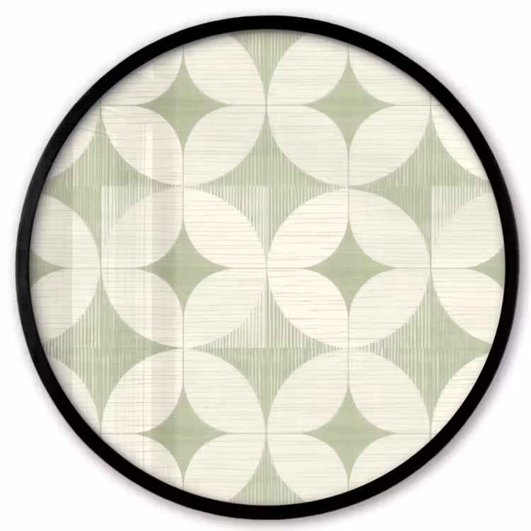 Poster im Rahmen Rund - Salbeigrün – Geometrisch – Retro – Mid-Century – Muster — 1