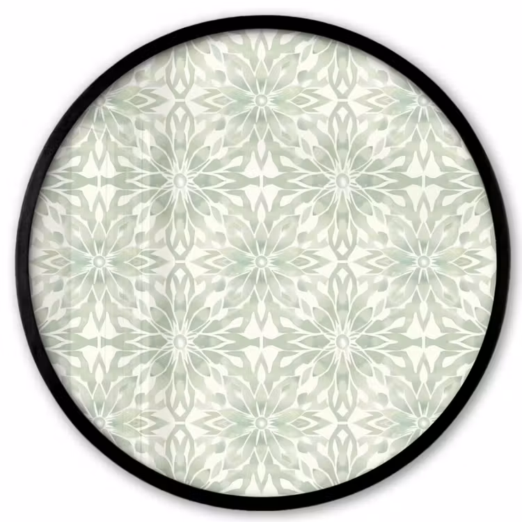 Poster im Rahmen Rund - Salbeigrün – Symmetrisch – Mandala – Ornament – Muster — 1
