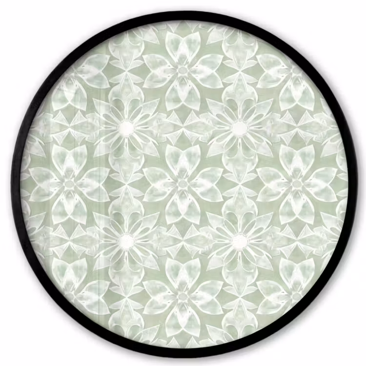 Poster im Rahmen Rund - Salbeigrün – Symmetrisch – Mandala – Ornament – Muster — 1