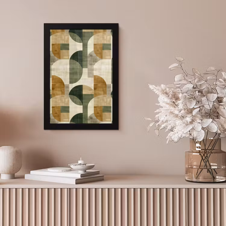 Bilder mit Rahmen - Olivgrün – Geometrisch – Abstrakt – Mid-Century – Leinen – Muster — 4