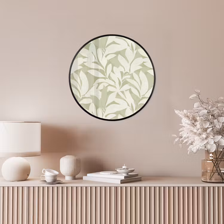 Poster im Rahmen Rund - Salbeigrün – Botanisch – Minimalistisch – Muster — 5