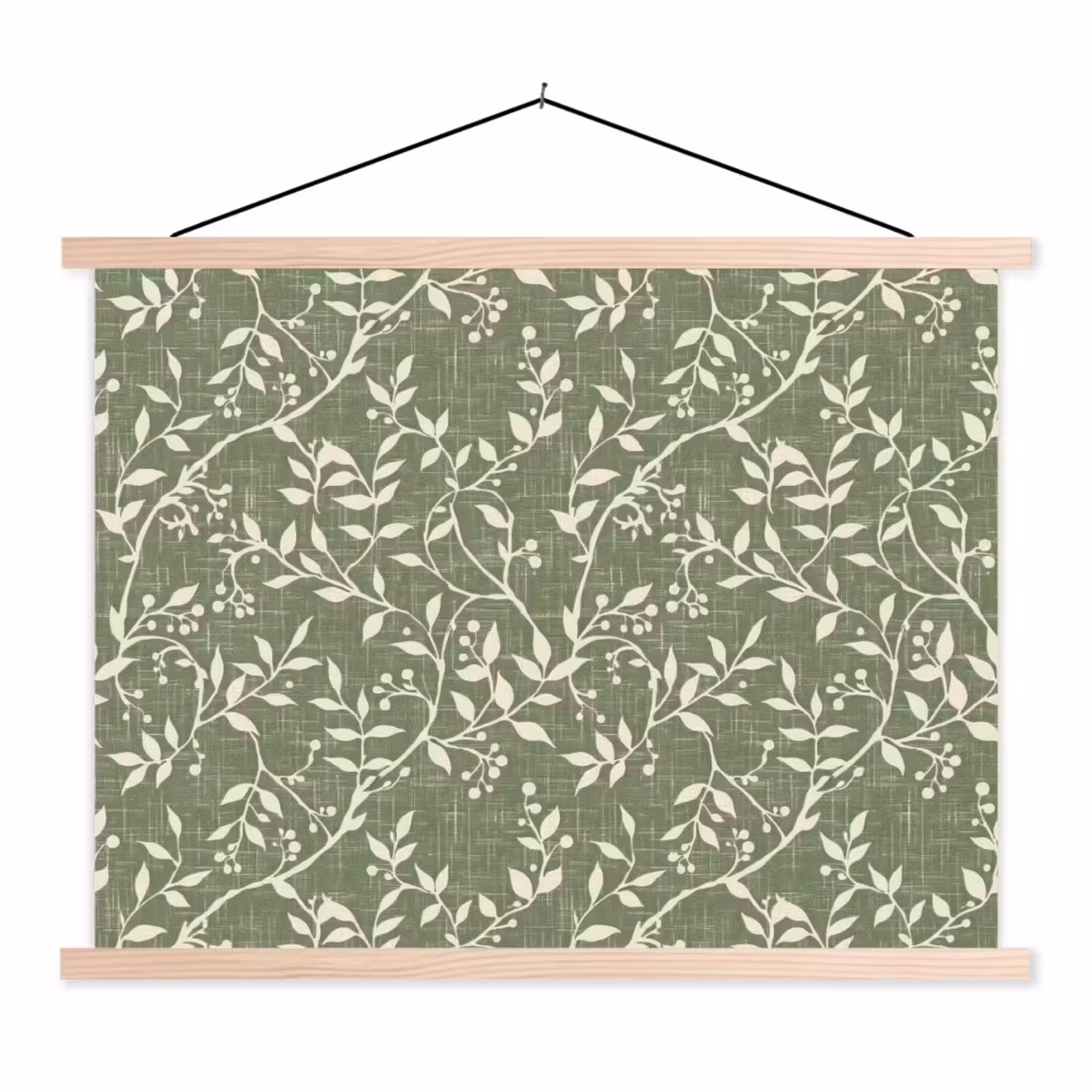 Stoffbild - Salbeigrün – Botanisch – Zweige – Beeren – Leinen – Muster — 1