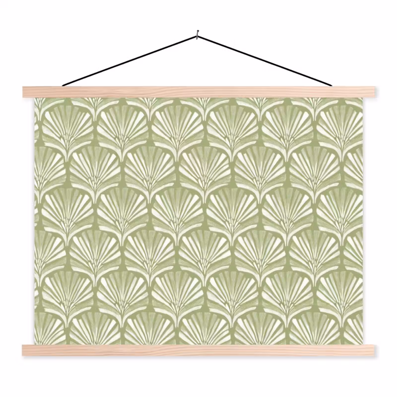 Stoffbild - Salbeigrün – Ginkgo Biloba – Fächer – Muster — 1