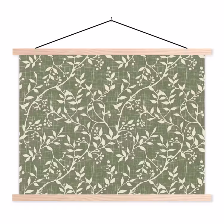 Stoffbild - Salbeigrün – Botanisch – Zweige – Beeren – Leinen – Muster — 1