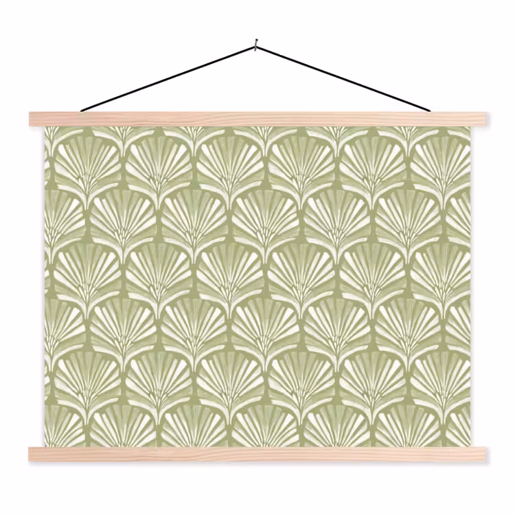 Stoffbild - Salbeigrün – Ginkgo Biloba – Fächer – Muster — 1