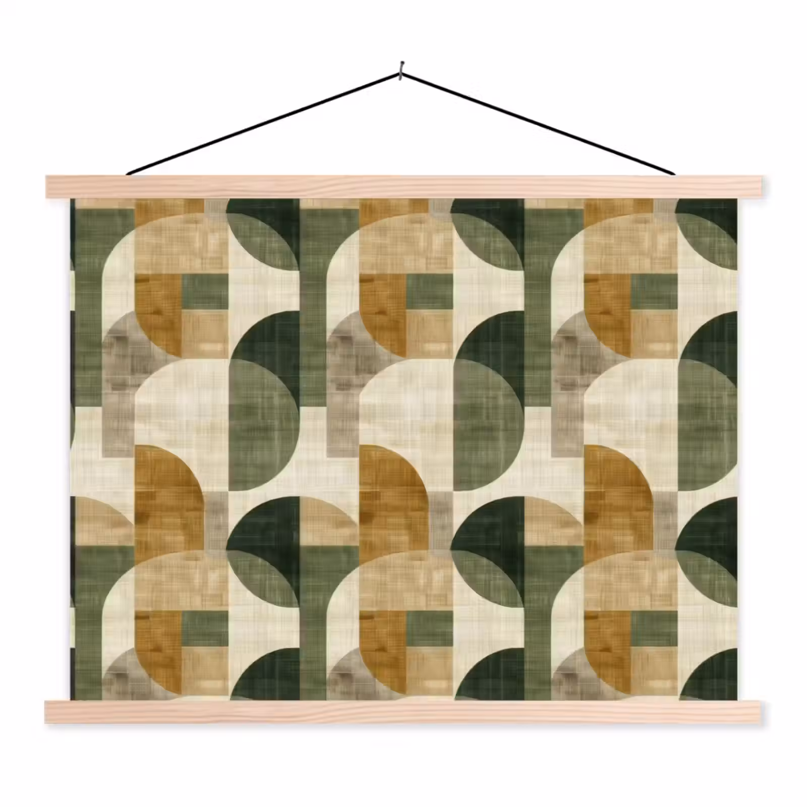 Stoffbild - Olivgrün – Geometrisch – Abstrakt – Mid-Century – Leinen – Muster — 1