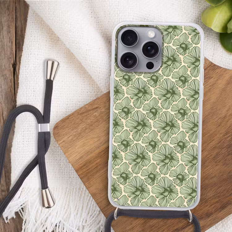 Handyhülle mit Band - Grün – Botanisch – Blumen – Organisch – Muster — 3