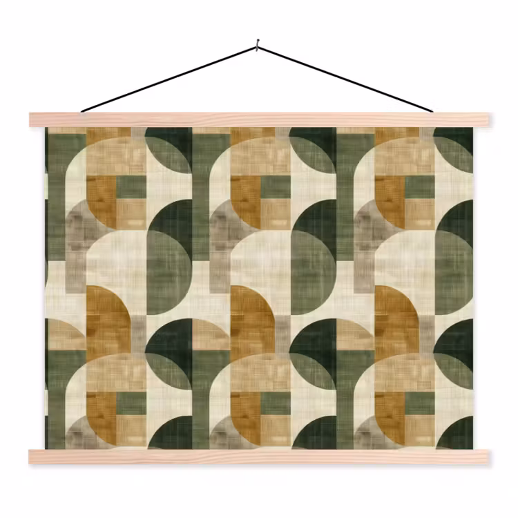 Stoffbild - Olivgrün – Geometrisch – Abstrakt – Mid-Century – Leinen – Muster — 1