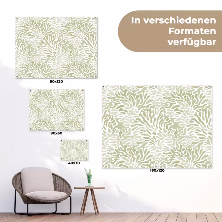 Gartenposter - Salbeigrün – Abstrakt – Organisch – Korallenrot – Muster — 6