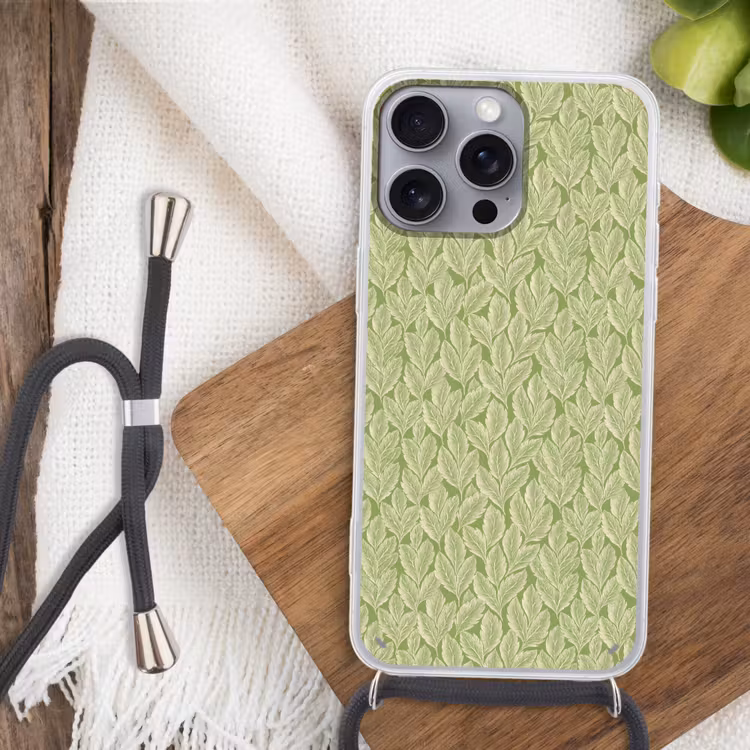 Handyhülle mit Band - Grün – Botanisch – Blätter – Vintage – Muster — 3