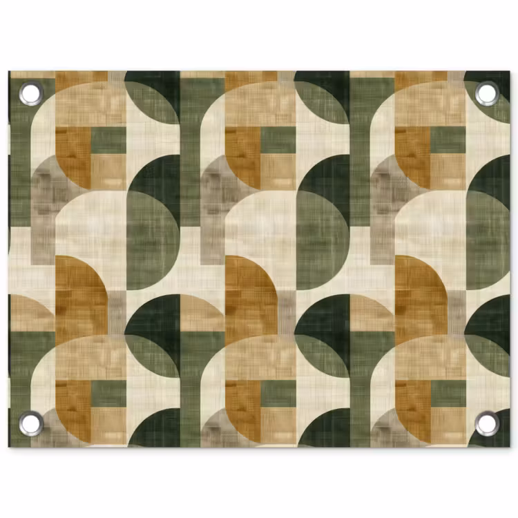 Gartenposter - Olivgrün – Geometrisch – Abstrakt – Mid-Century – Leinen – Muster — 1